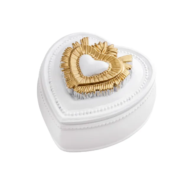 Baroni Home Cuore Sacro Cofanetto resina bianco oro 9x9x5,5 cm
