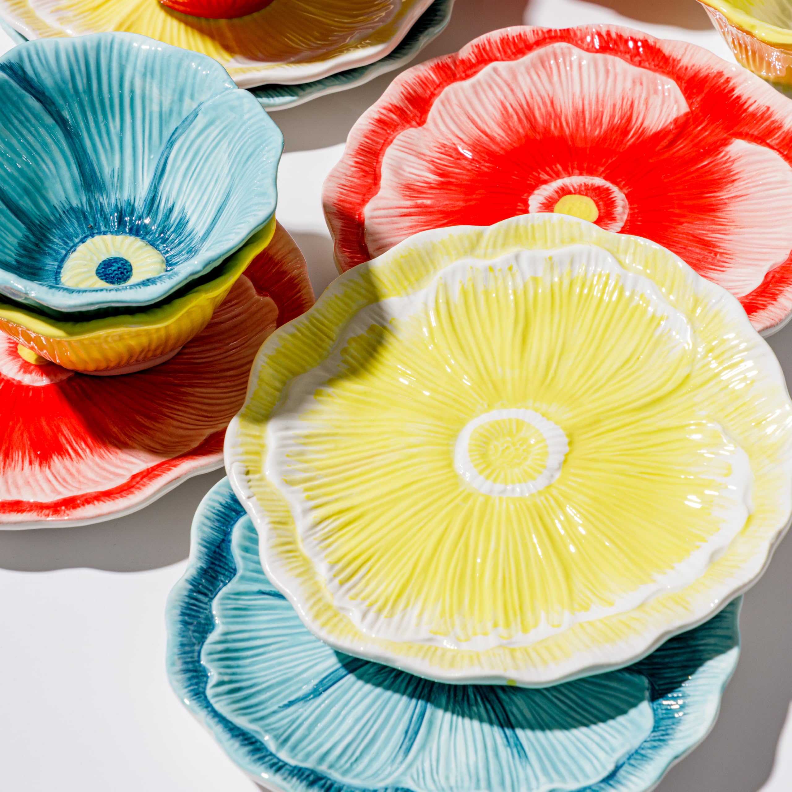 Baroni Home Set 6 Piatti Fiore ceramica colorati 19,5 cm