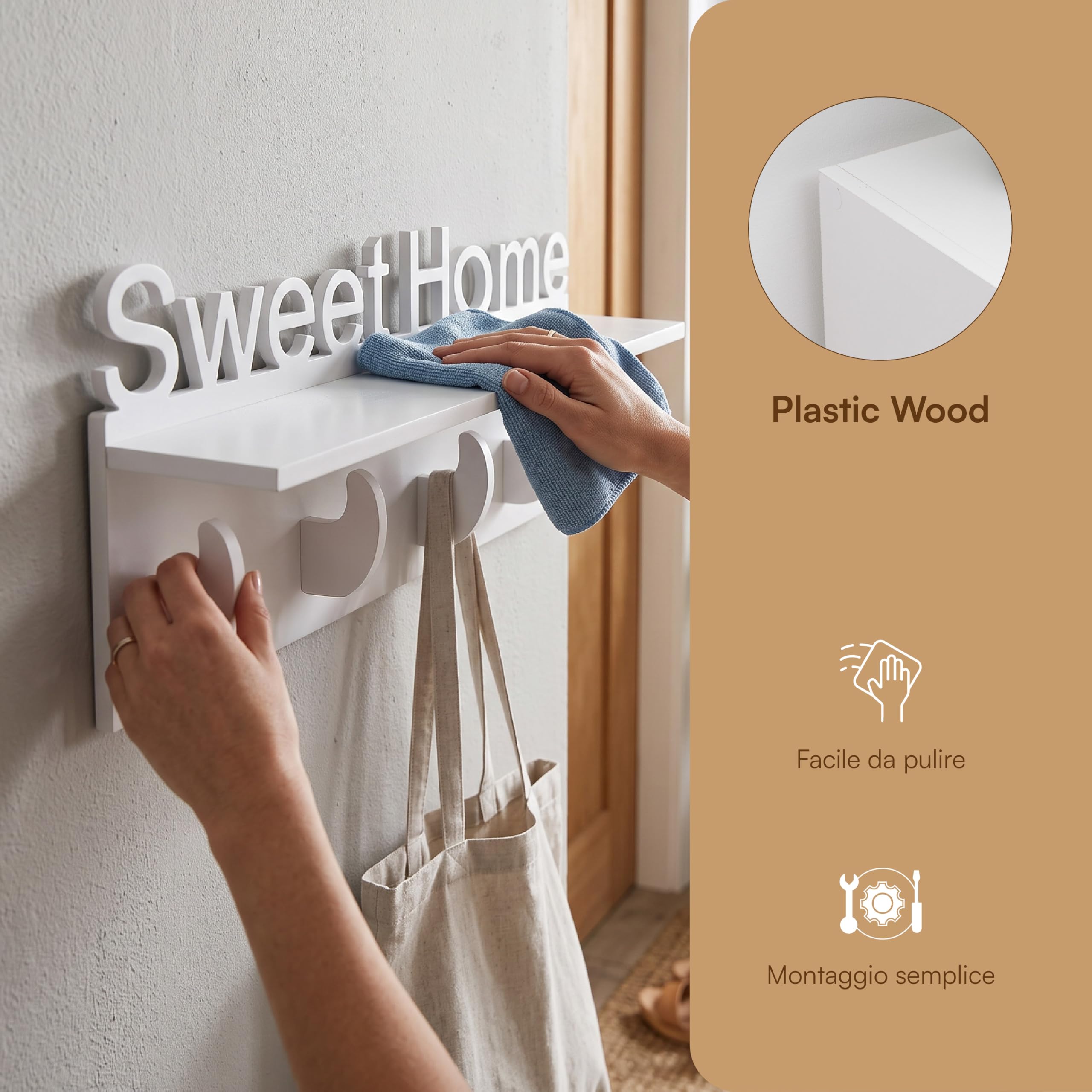 Baroni Home Mensola Sweet Home 60x12x24 cm 1 ripiano 5 ganci