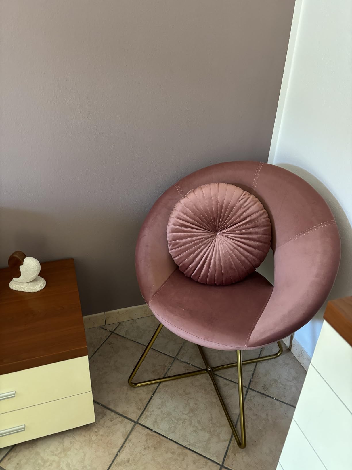 Baroni Home poltrona velluto beige gambe oro 71x59x84 cm
