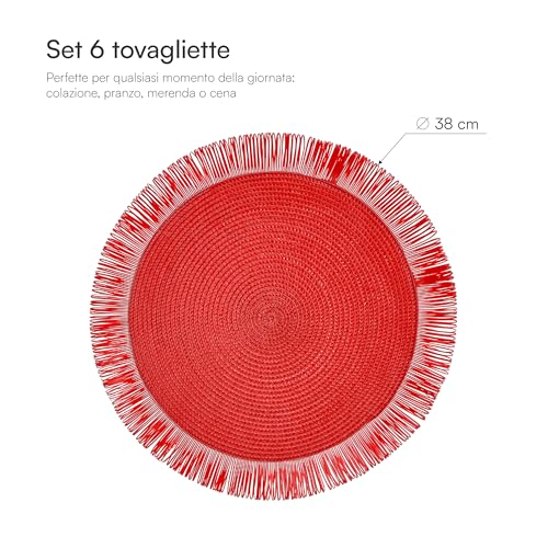 Baroni Home Set 6 tovagliette tonde paglia rossa 38 cm