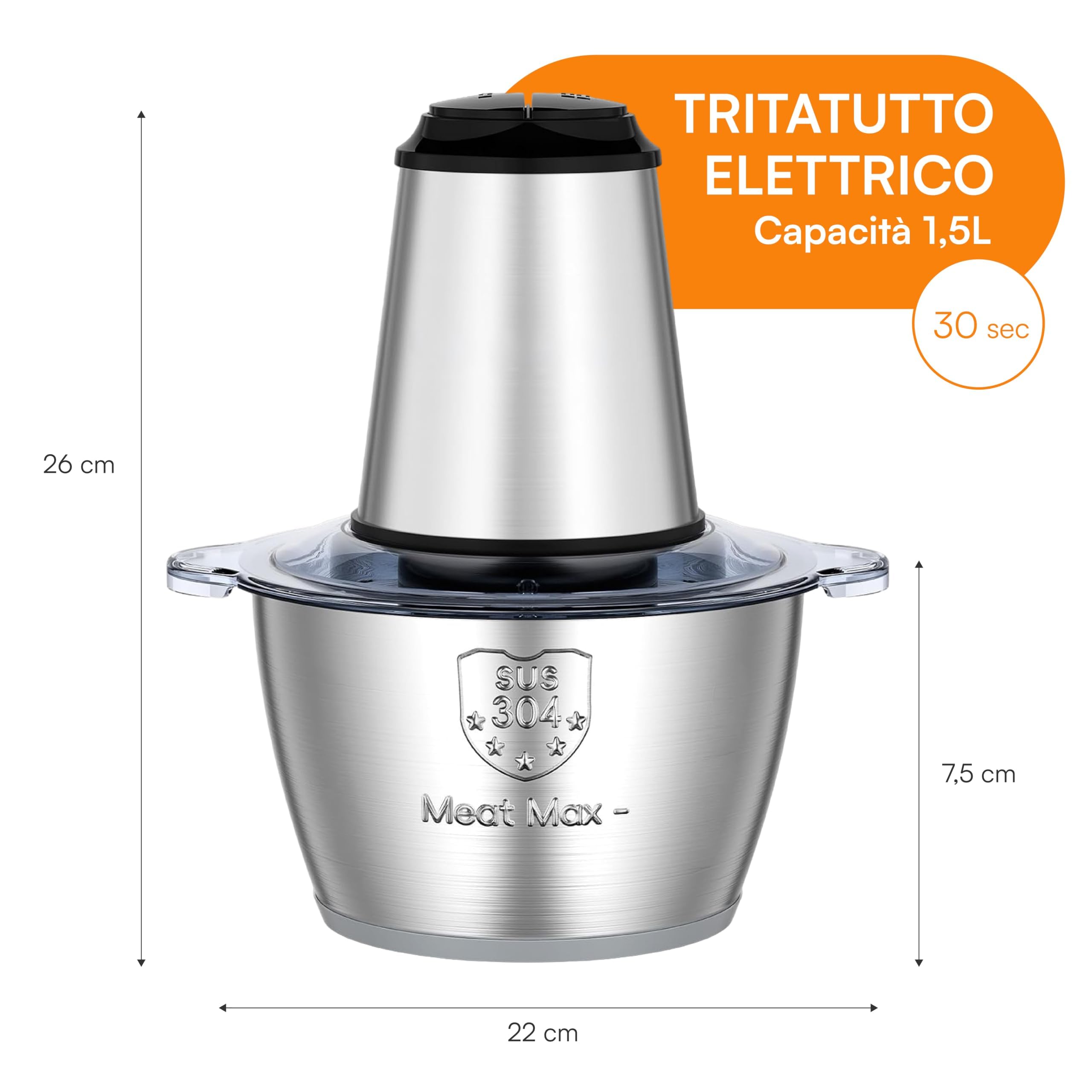 Baroni Home Tritatutto Elettrico Multifunzione 2 in 1 Grigio 4 Lame