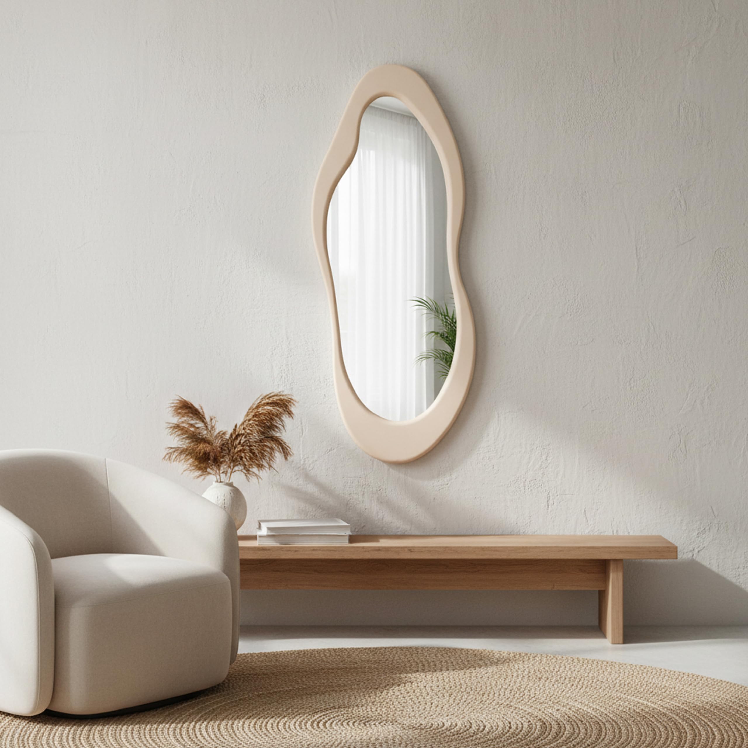 Baroni Home Specchio da parete ondulato bianco 50x120 cm
