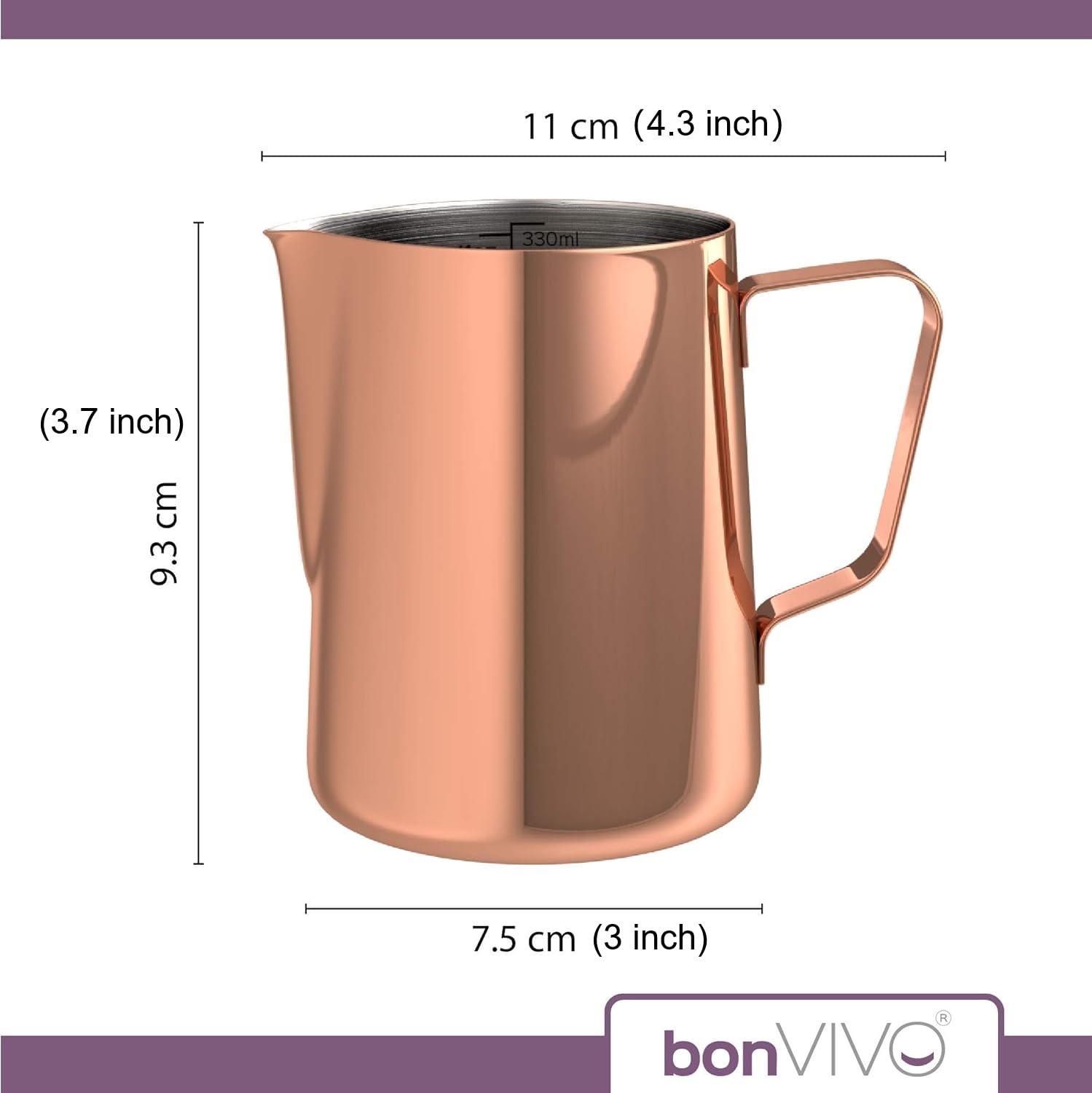 bonVIVO Muvo Lattiera Acciaio Inox 330 ml Argento Graduata