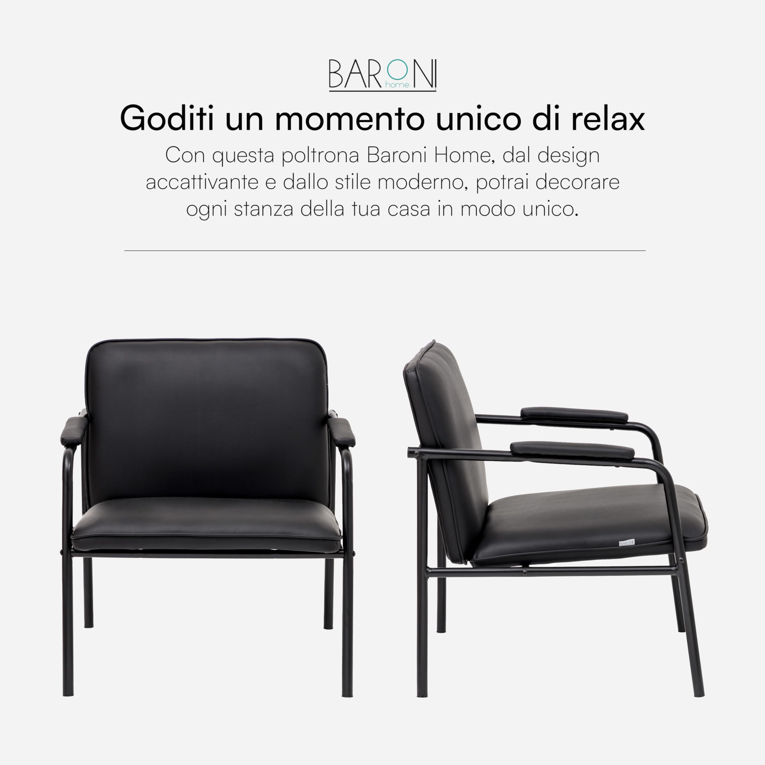 Baroni Home poltrona in ecopelle nera 78x59x64 cm