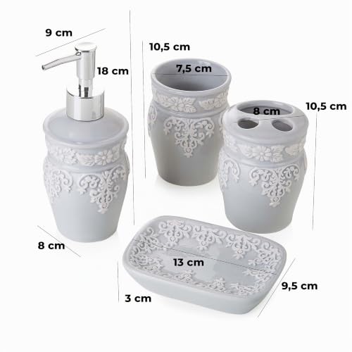 Baroni Home Montemaggi Set Bagno Ceramica 4 Pezzi Grigio