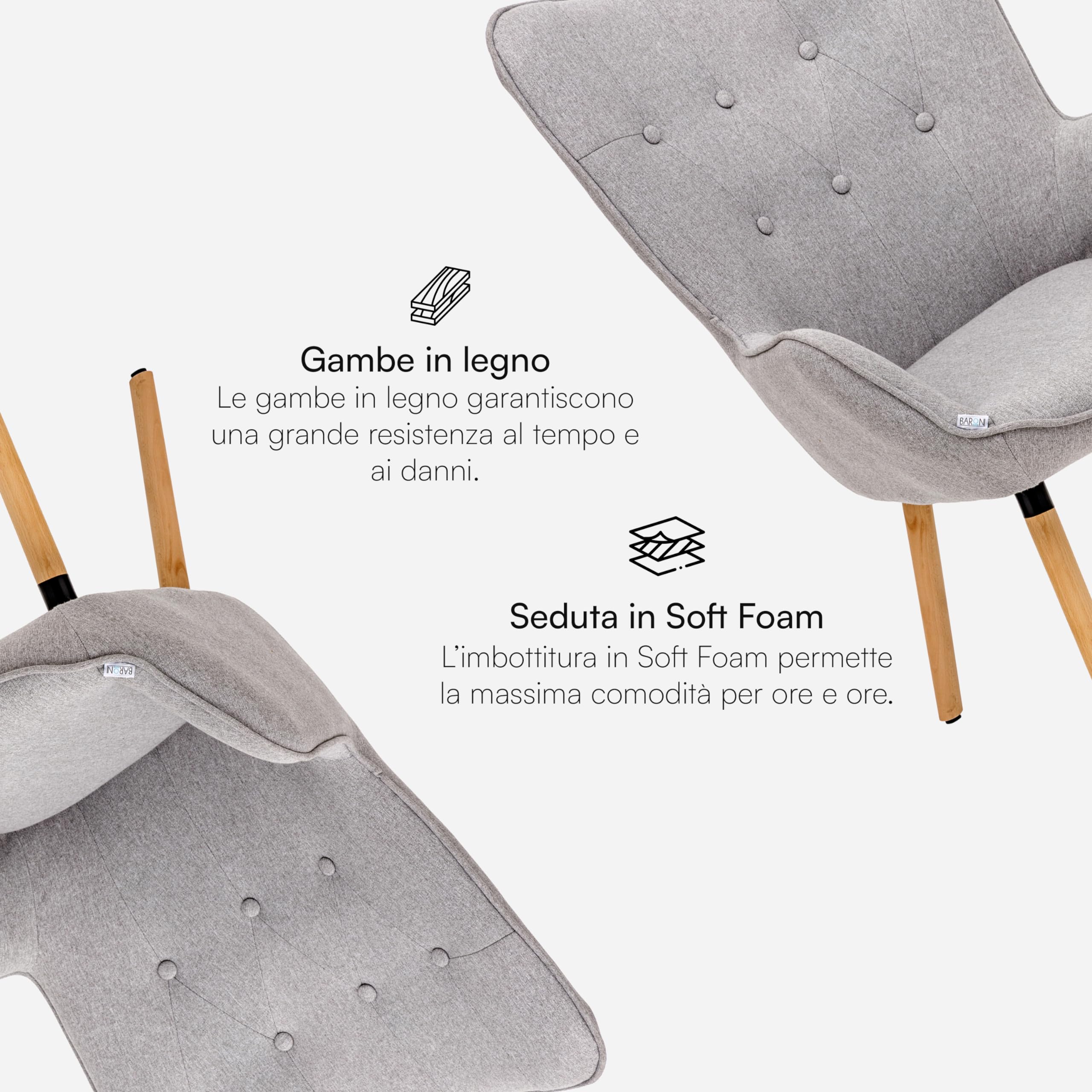 Baroni Home Poltrona Grigia 65x38x105 cm Schienale Alto