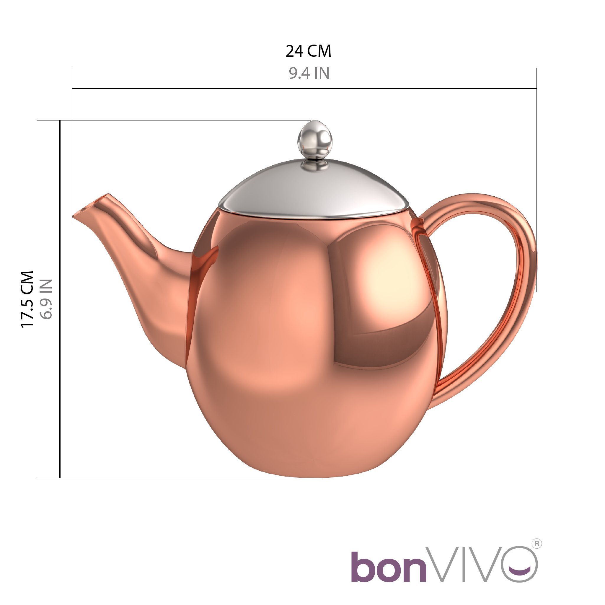 bonVIVO TEO teiera acciaio inox rame 1200 ml con stantuffo