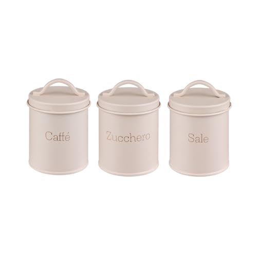 Baroni Home Set 3 Barattoli Cucina Metallo Beige 8x8x9 cm