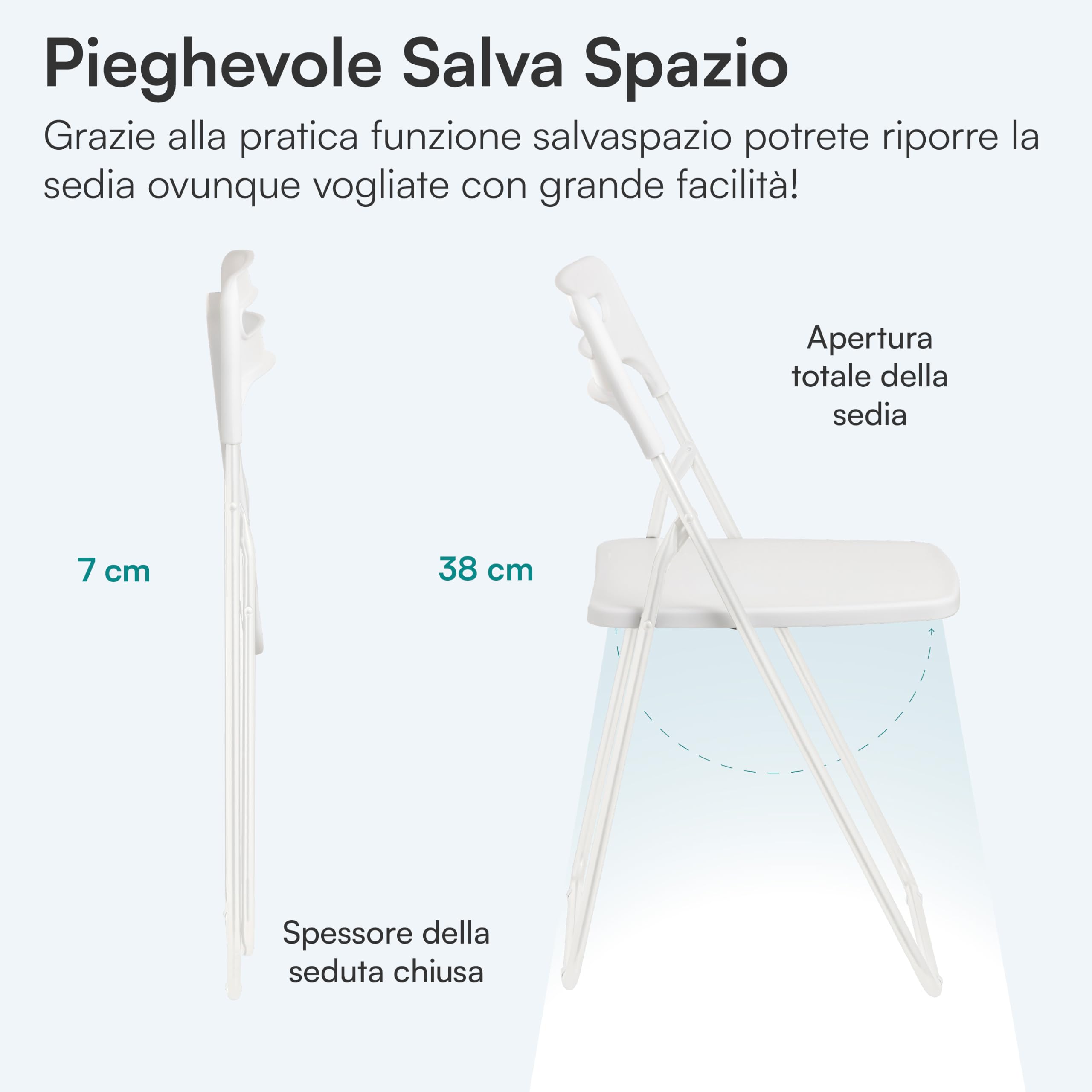 Baroni Home Sedia Pieghevole Bianca 1 Pezzo Acciaio