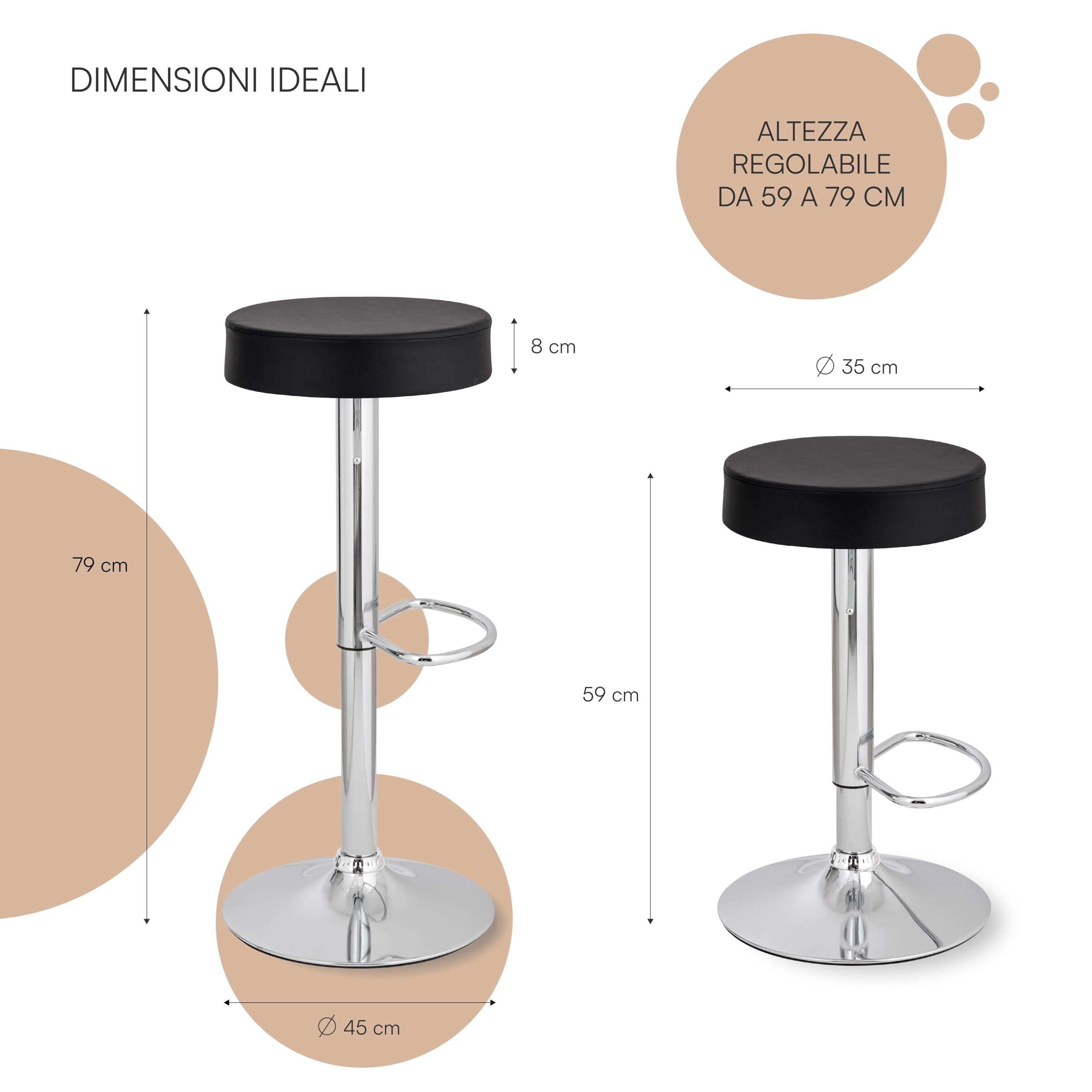 Baroni Home Sgabello Bar Girevole Nero 59-79 cm 1 Pezzo