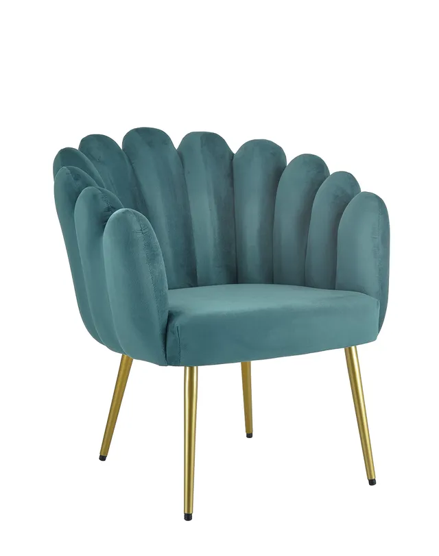 Baroni Home Poltrona Conchiglia in Velluto Petrolio Gambe Oro
