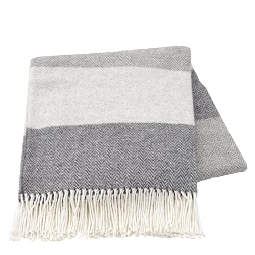 Baroni Home Plaid Misto Lana Grigio a Righe 130x170 cm