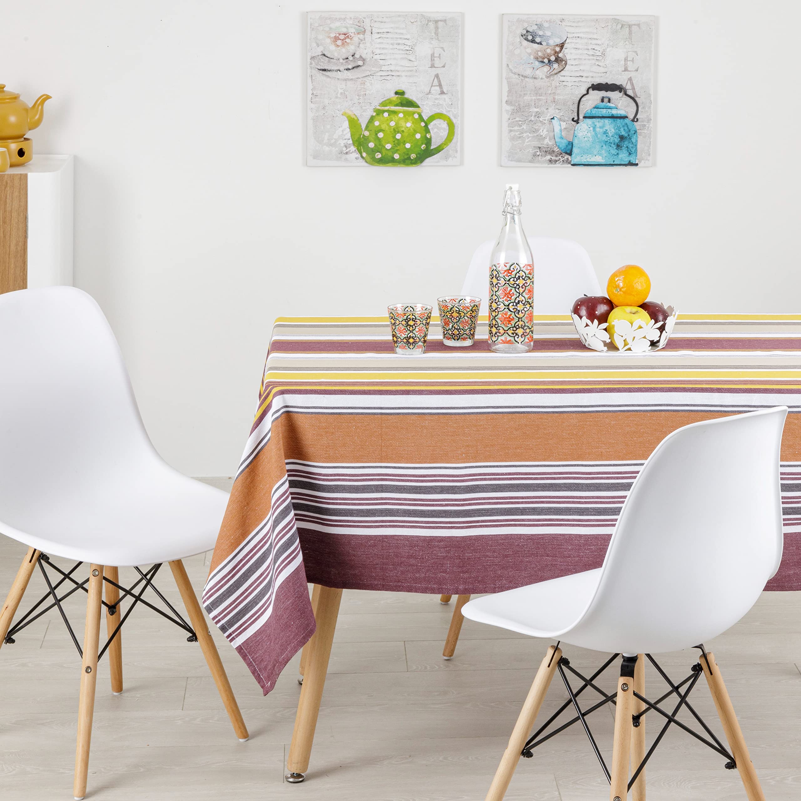 Baroni Home Tovaglia a righe cotone bordeaux 145x245 cm