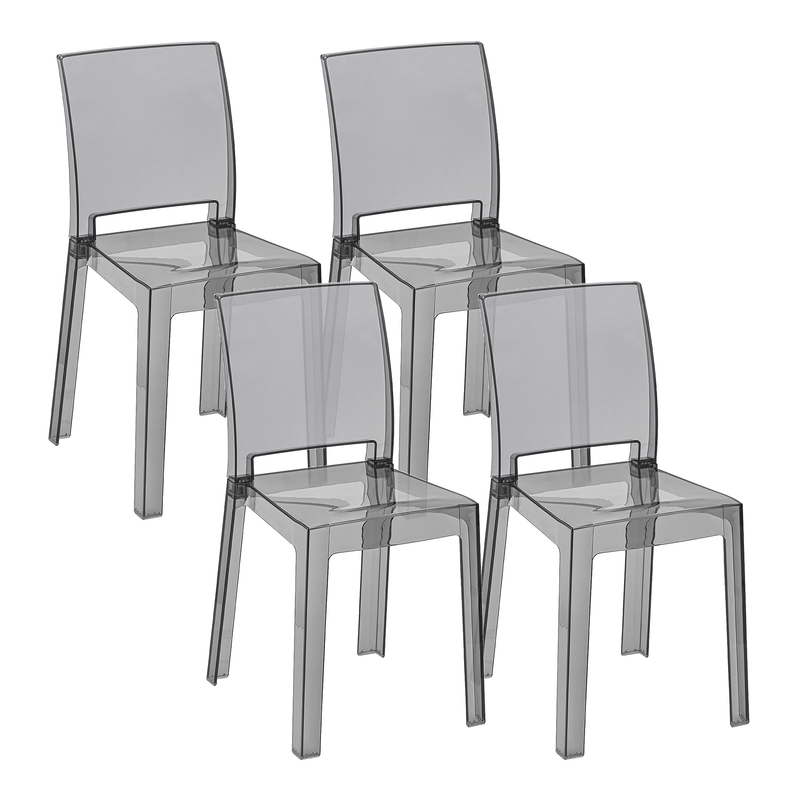 Baroni Home Sedie Policarbonato Smoke 36x81x43 cm Set 4 Pezzi