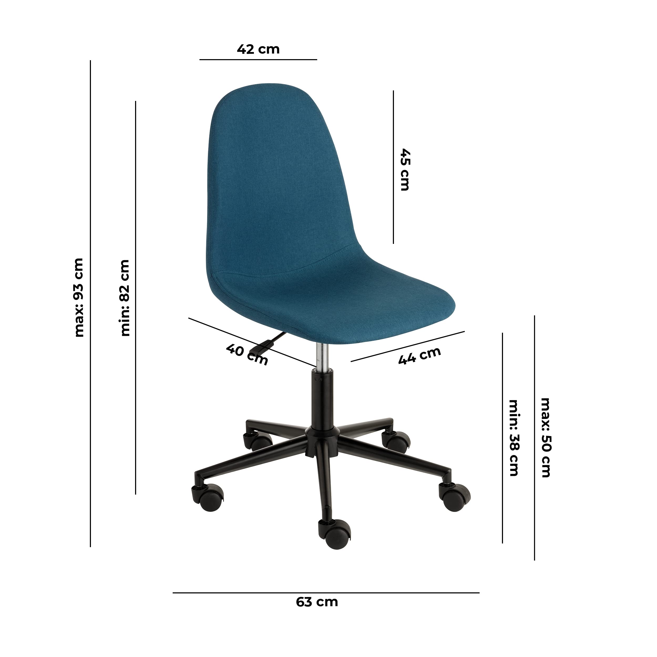 Baroni Home sedia ufficio girevole blu tessuto senza braccioli