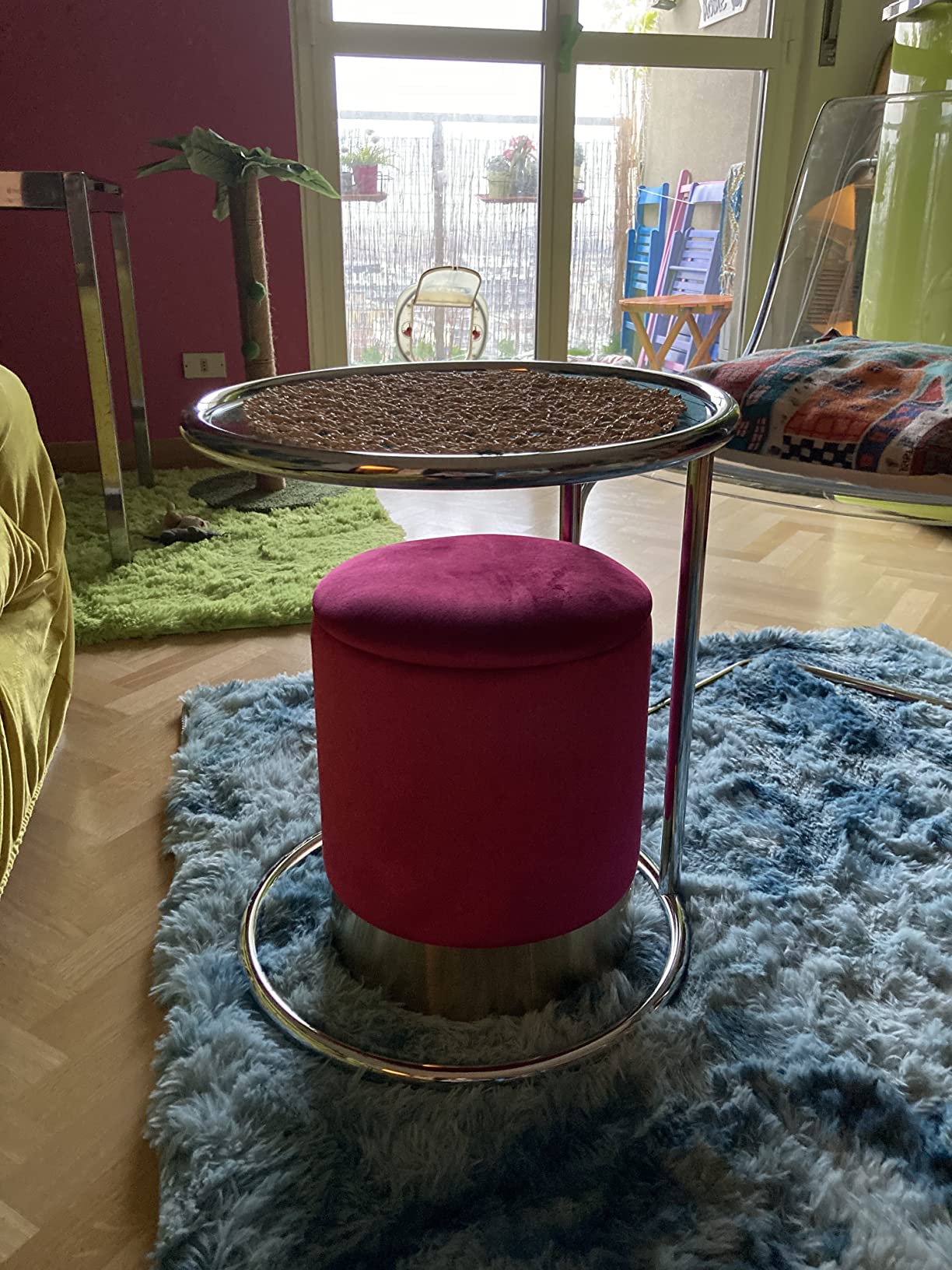 Baroni Home Pouf Contenitore Velluto Turchese 31x31x39 cm