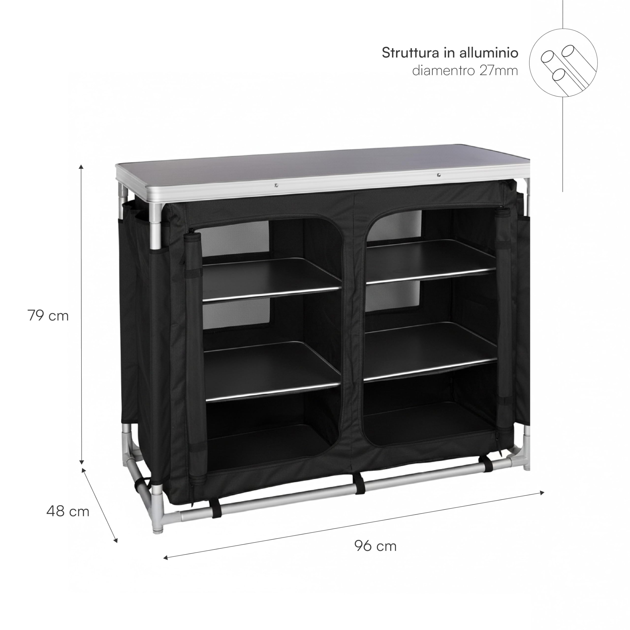 Baroni armadietto campeggio pieghevole nero 96x48x79 cm