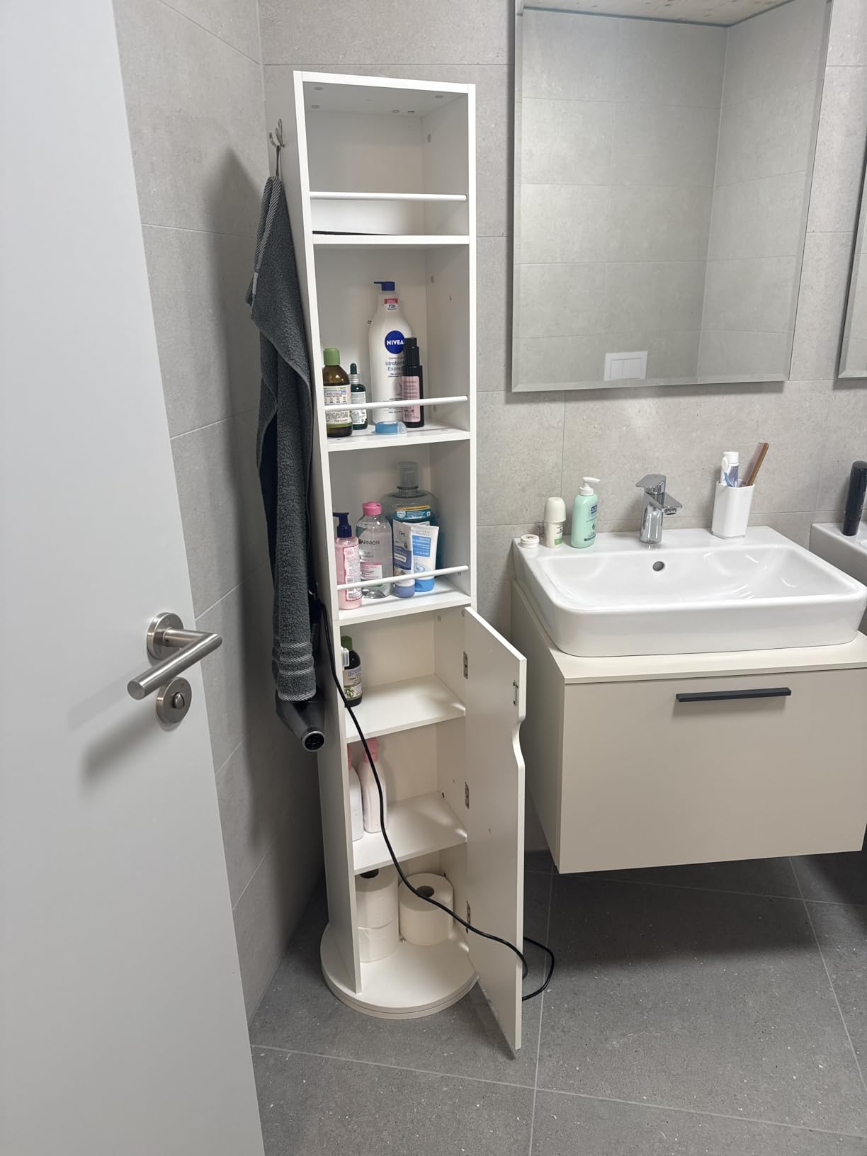 Baroni Home Specchio Girevole Colonnina Mobile Bianco 169 cm