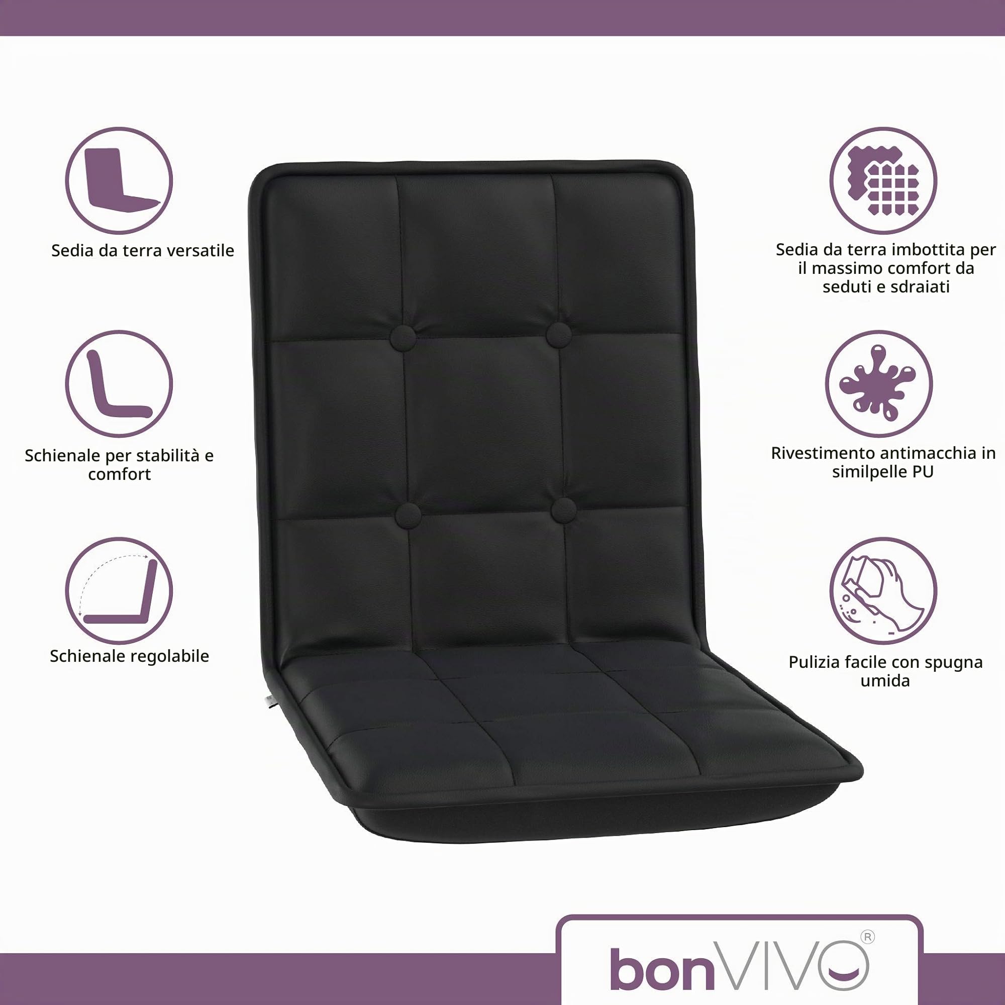 bonVIVO EASY Comfort Poltrona da Terra Pieghevole 5 Posizioni