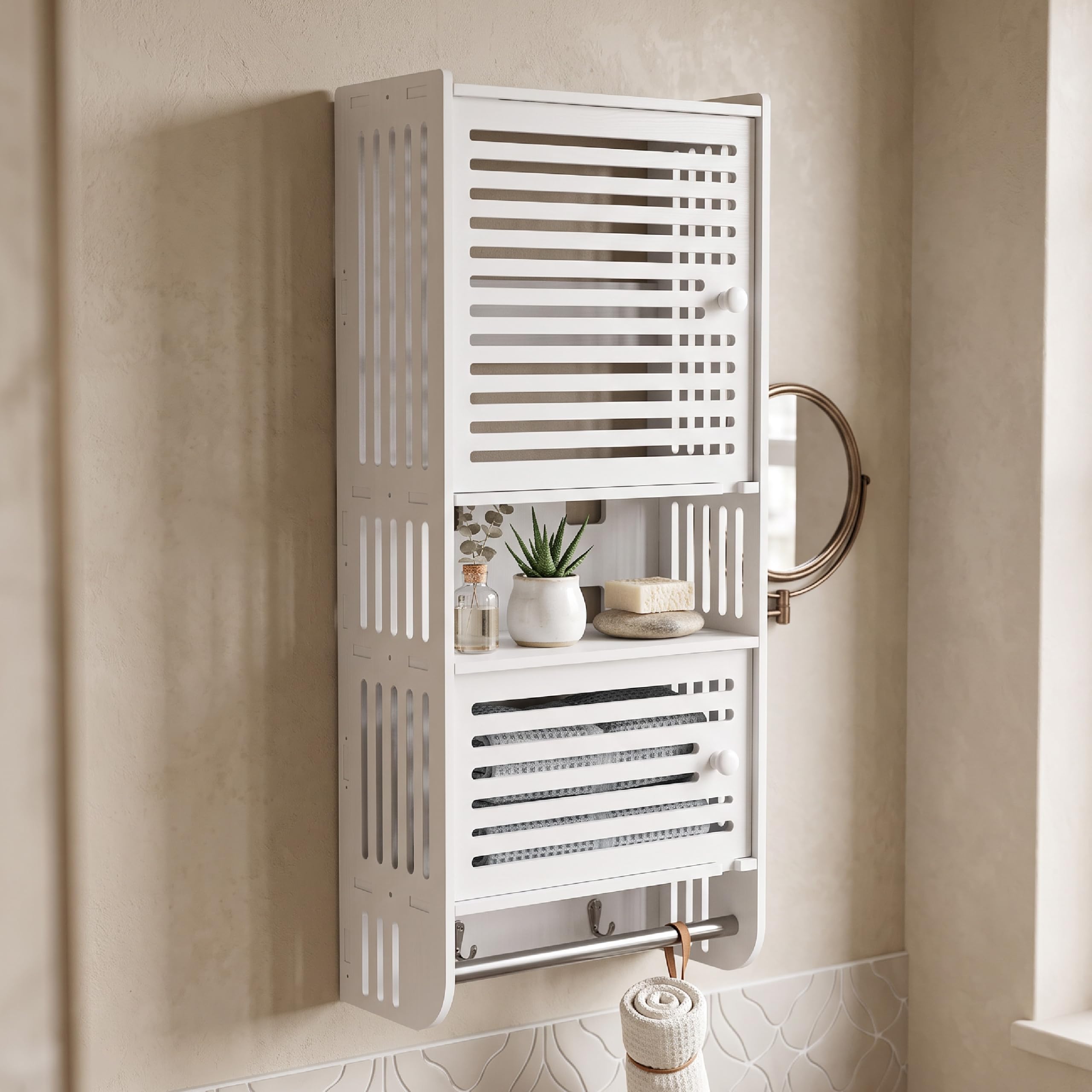 Baroni Home Pensile Bagno 2 Ante Bianco 14,5x29,5x70 cm Parete