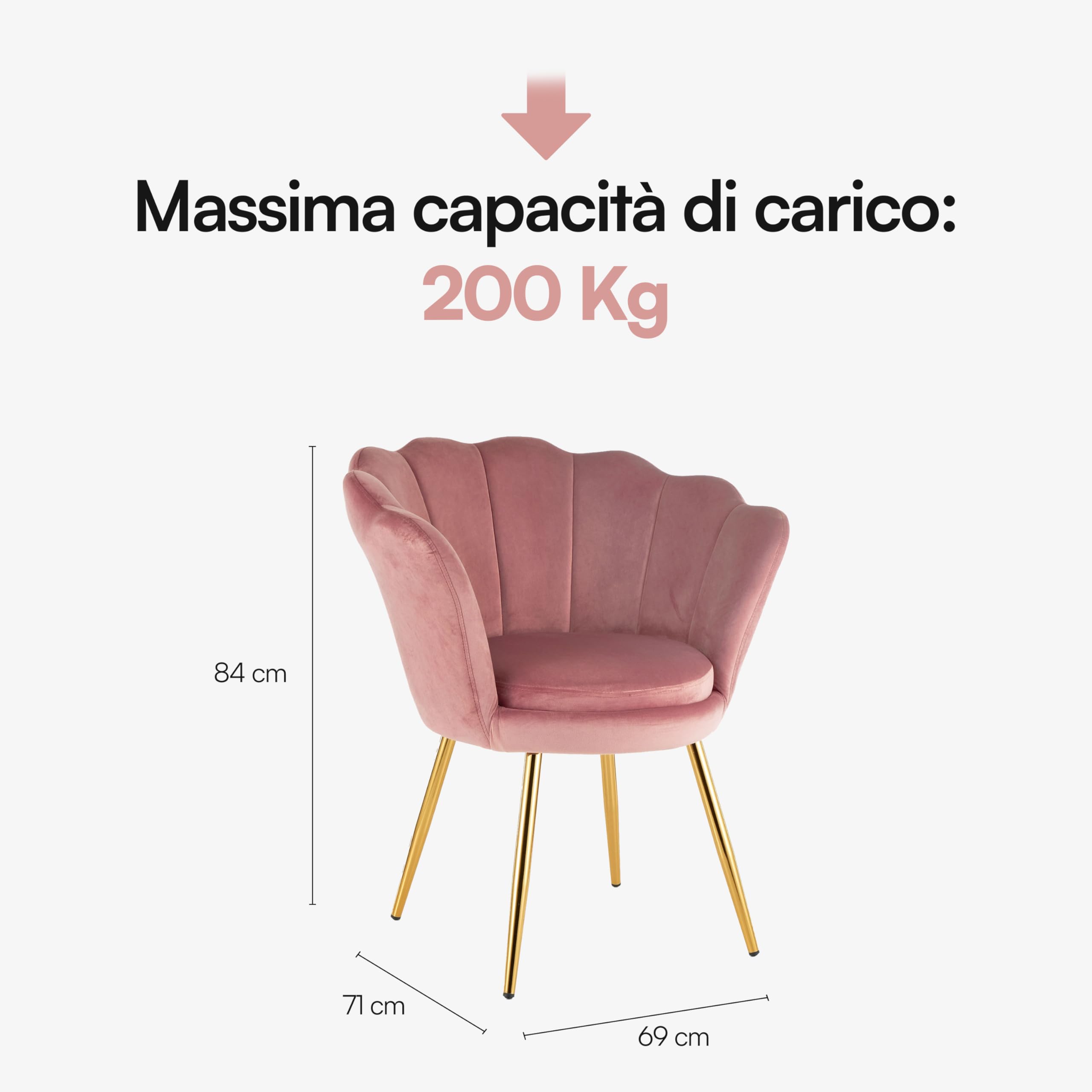 Baroni Home poltrona conchiglia velluto cipria 69x71x84 cm