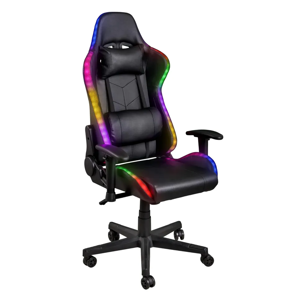 Baroni Home Sedia Gaming LED Nera Reclinabile 180°