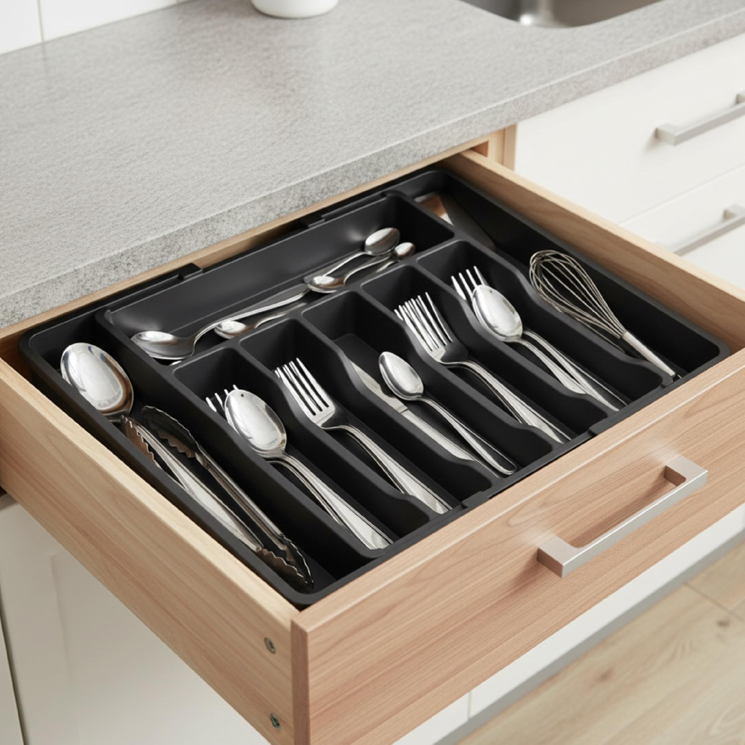 Baroni Home portaposate estendibile plastica nero 8 scomparti