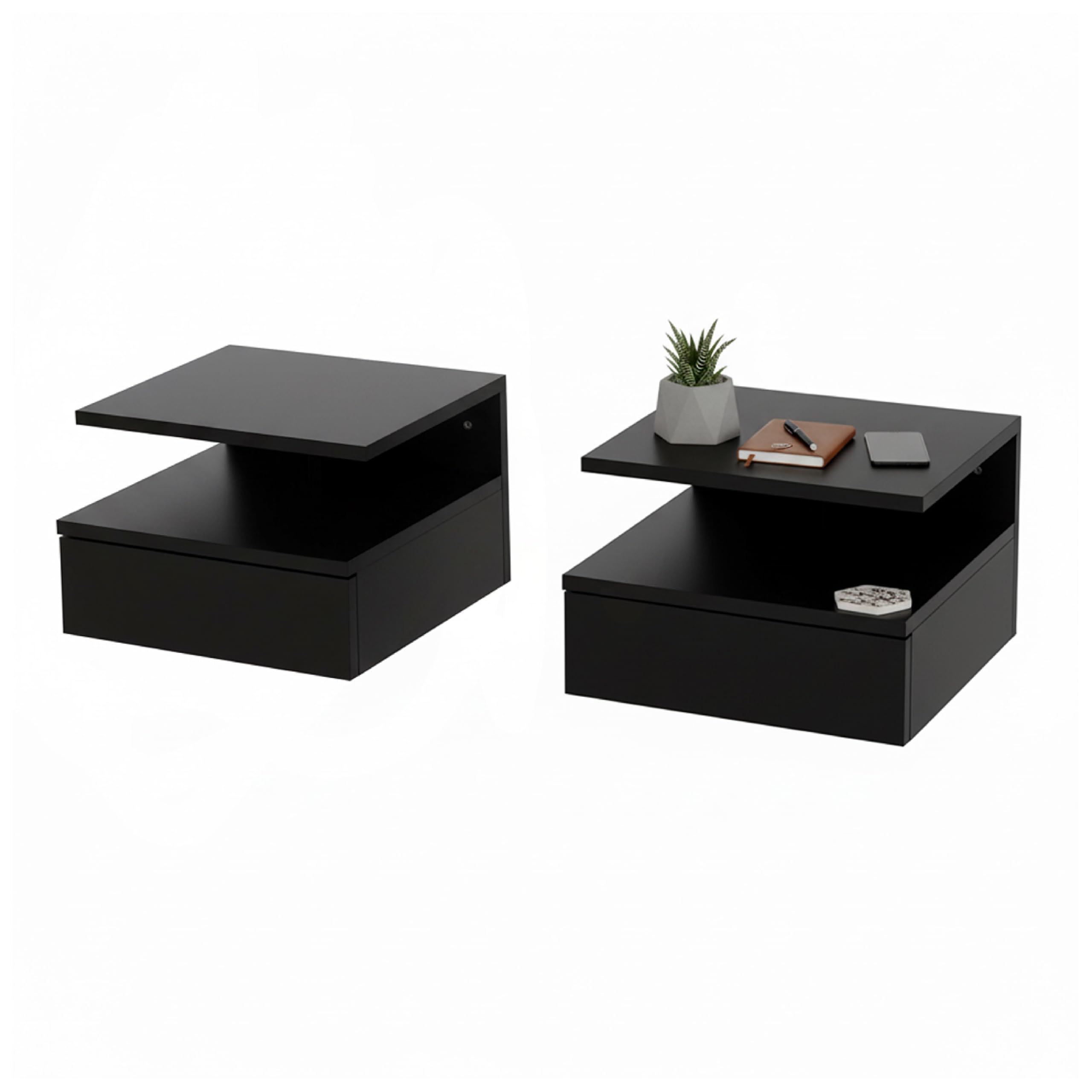 Baroni Home Set 2 Comodini Sospesi Bianchi con Cassetto