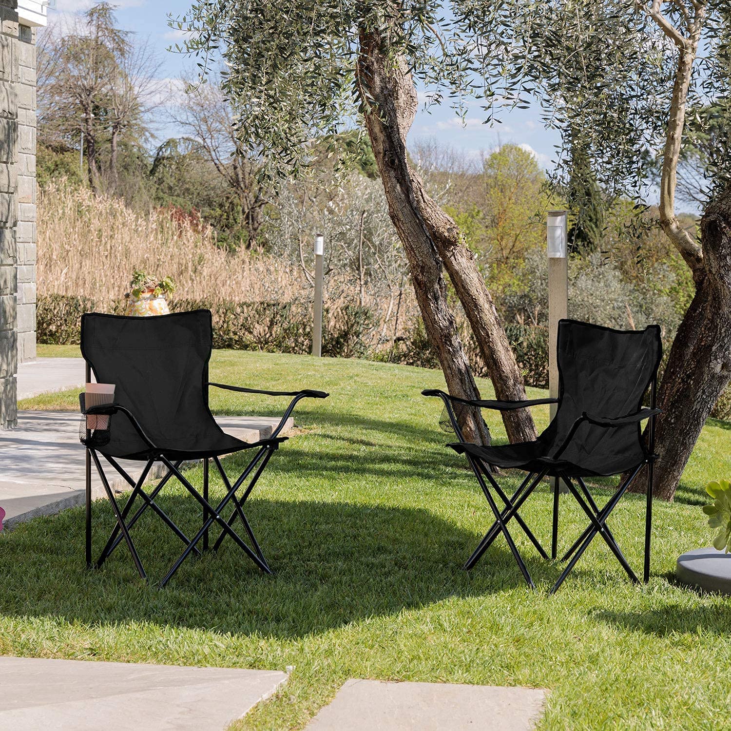 Baroni Home Sedia Campeggio Set 2 Nero Pieghevole 50x50x80
