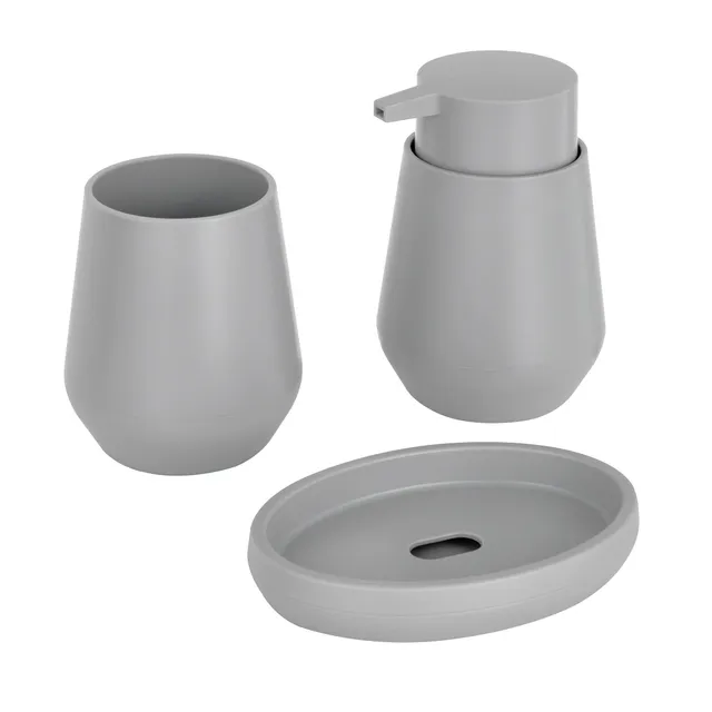 Baroni Home Set Bagno 3 Pezzi Grigio in Plastica con Dispenser