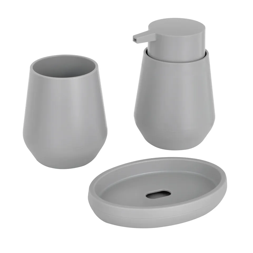 Baroni Home Set Bagno 3 Pezzi Grigio in Plastica con Dispenser
