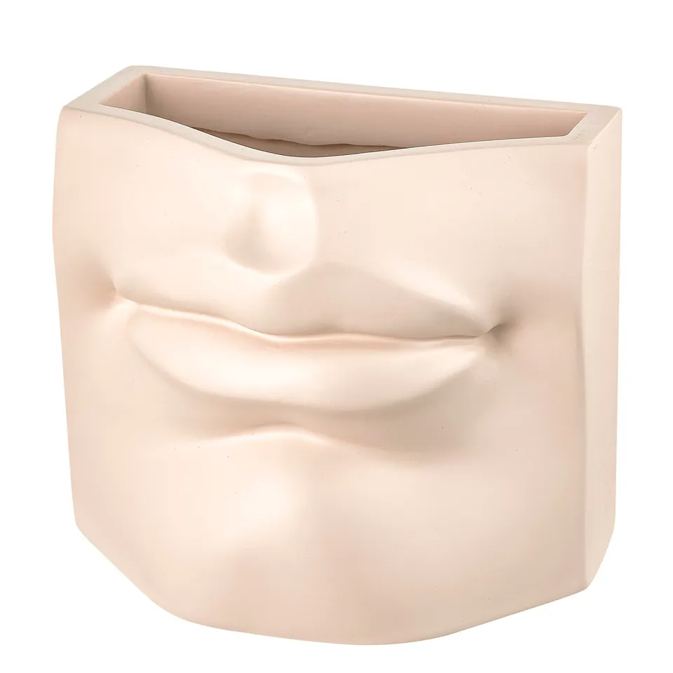 Baroni Home Vaso Resina Faccia Bocca Bianco 17x11x16 cm