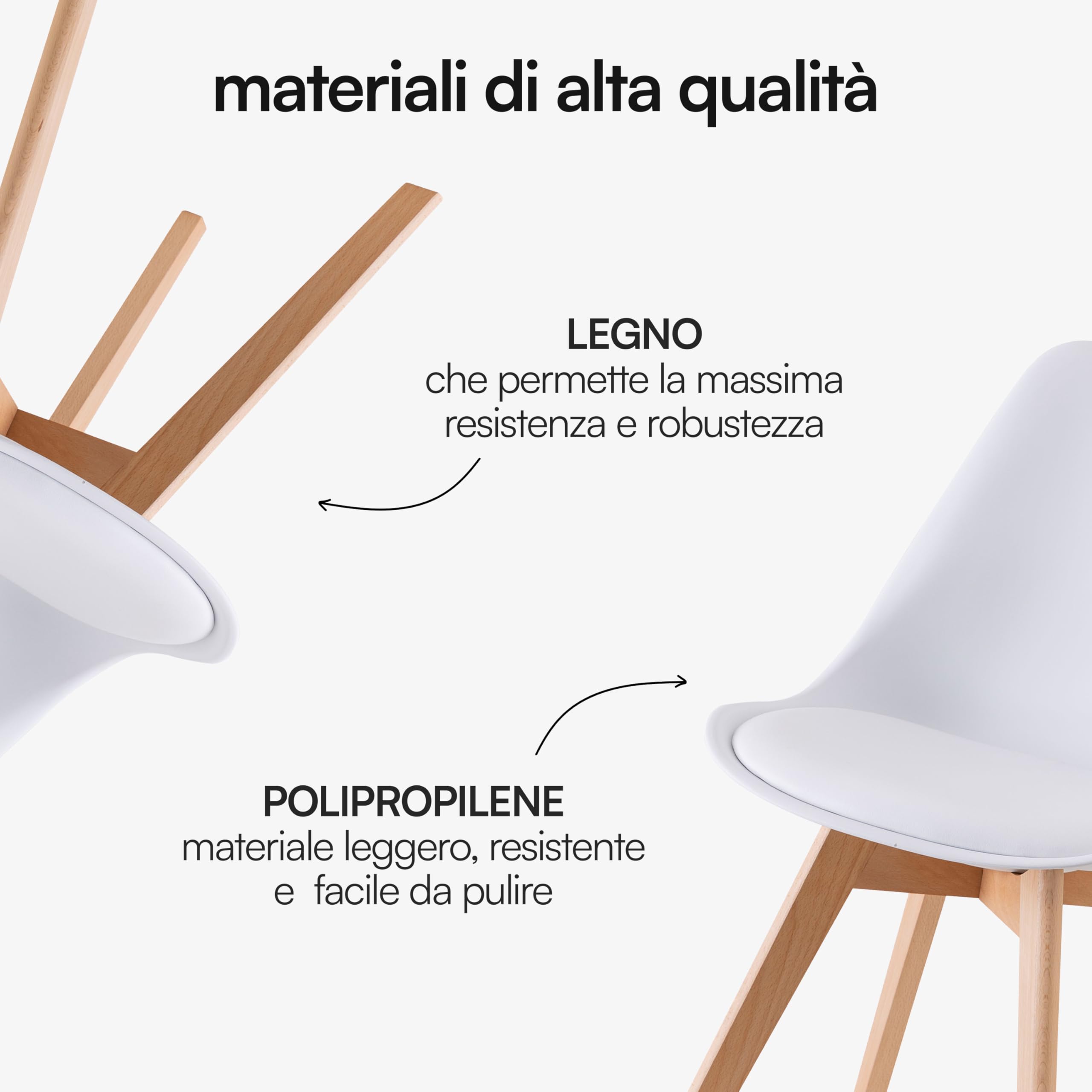 Baroni Home sedia pranzo ufficio bianca gambe legno 1 pezzo