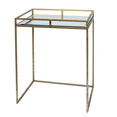 Baroni Glam Tavolino Rettangolare Vetro Oro 44x34x61 cm