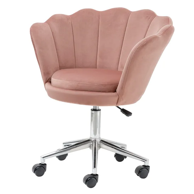 Baroni Home Poltrona Velluto Rosa Cipria con Ruote 69cm