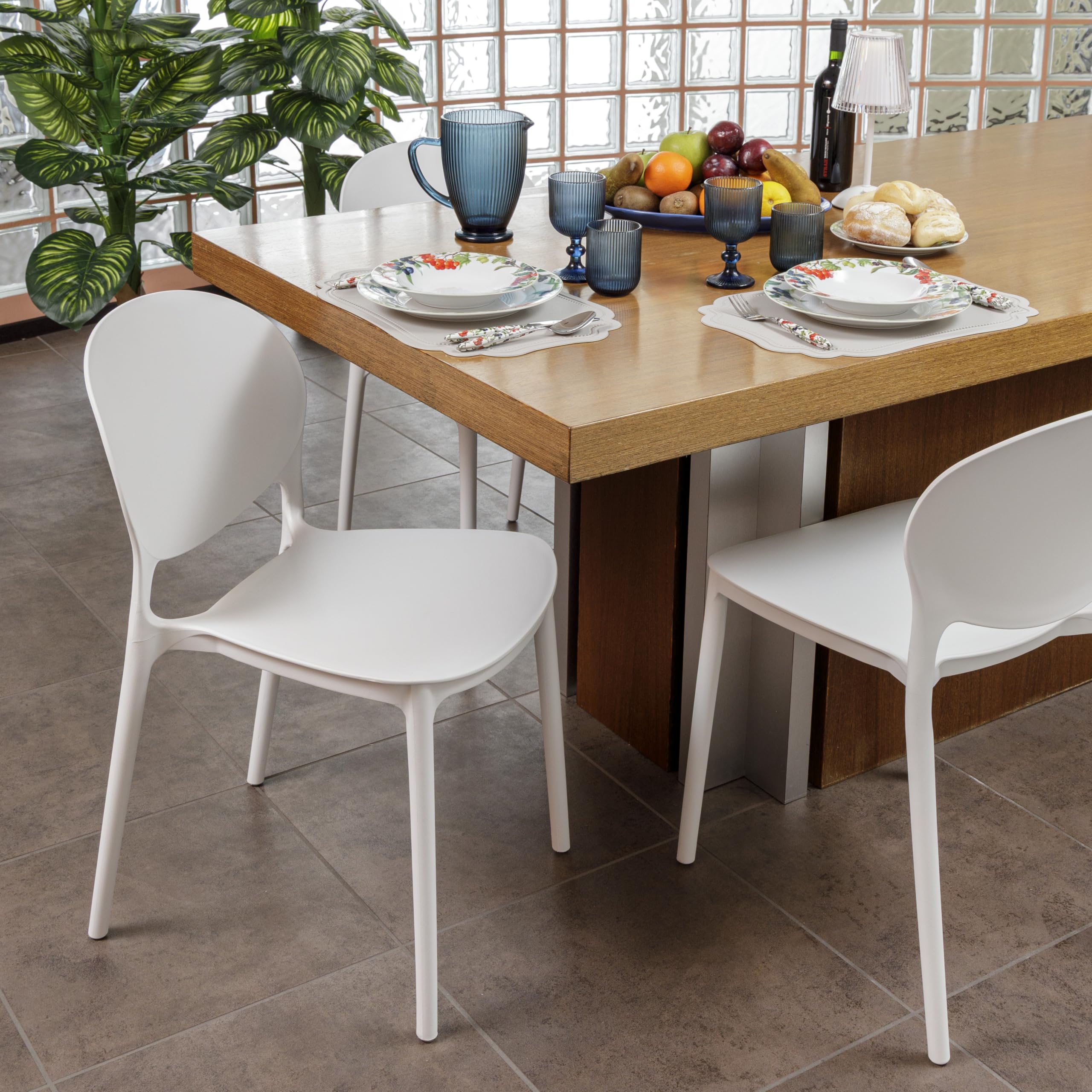 Baroni Home Set 4 Sedie Plastica Bianca 46x50x80 cm