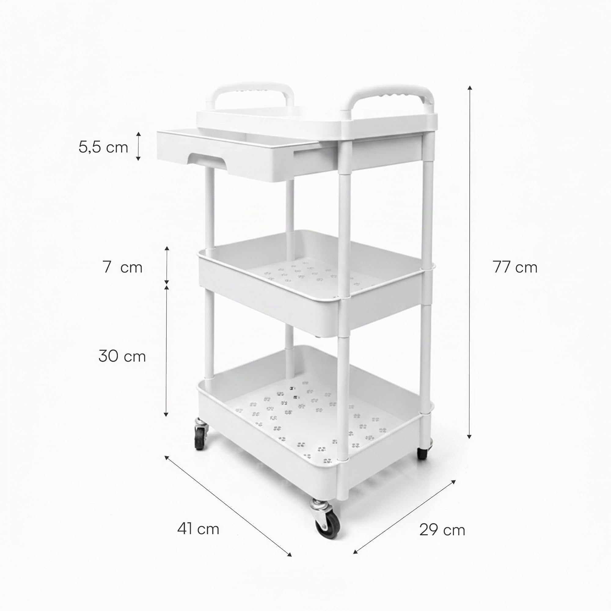 Baroni Home carrello bianco 3 ripiani con ruote