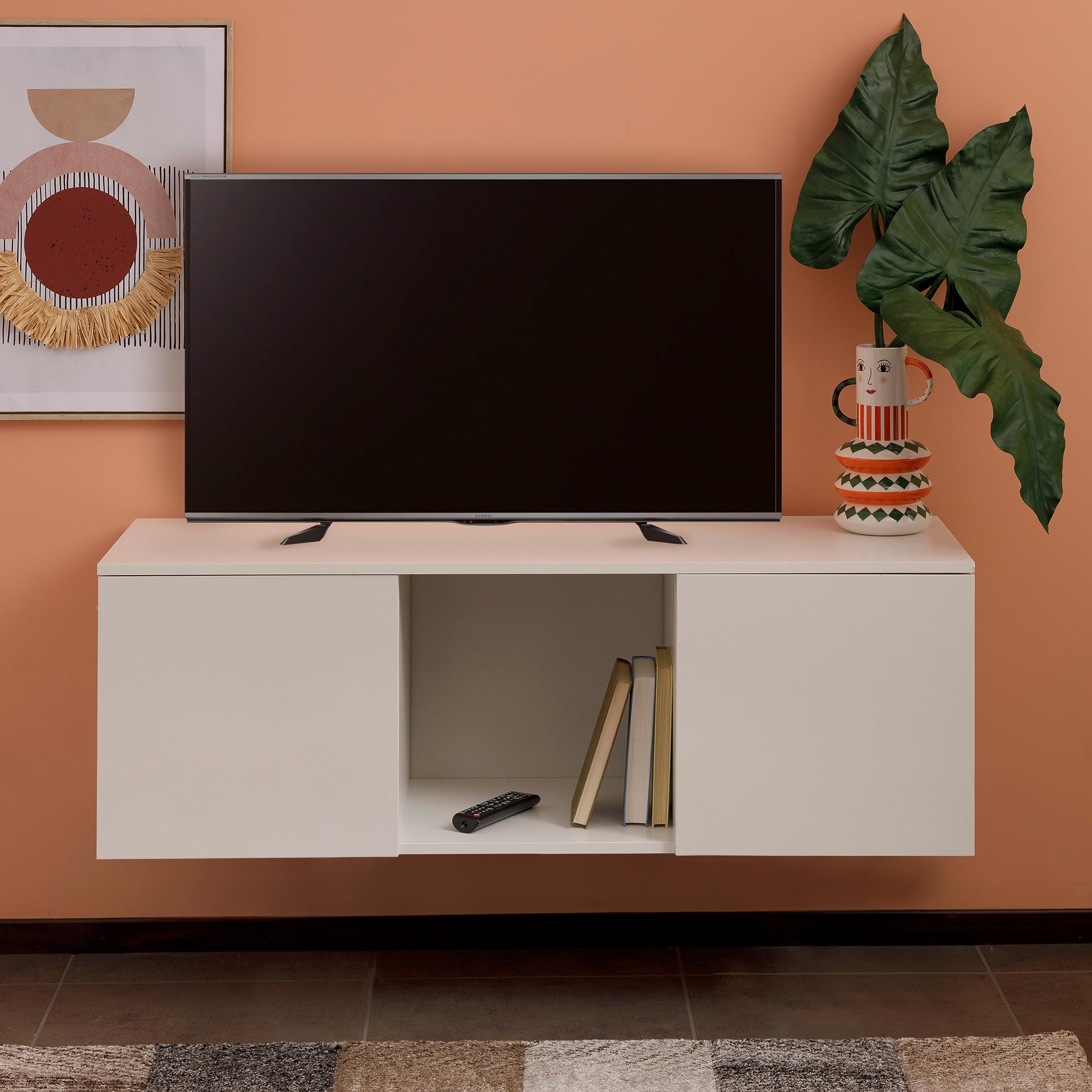 Baroni Home Mobile TV 2 Sportelli 1 Ripiano Bianco 120 cm