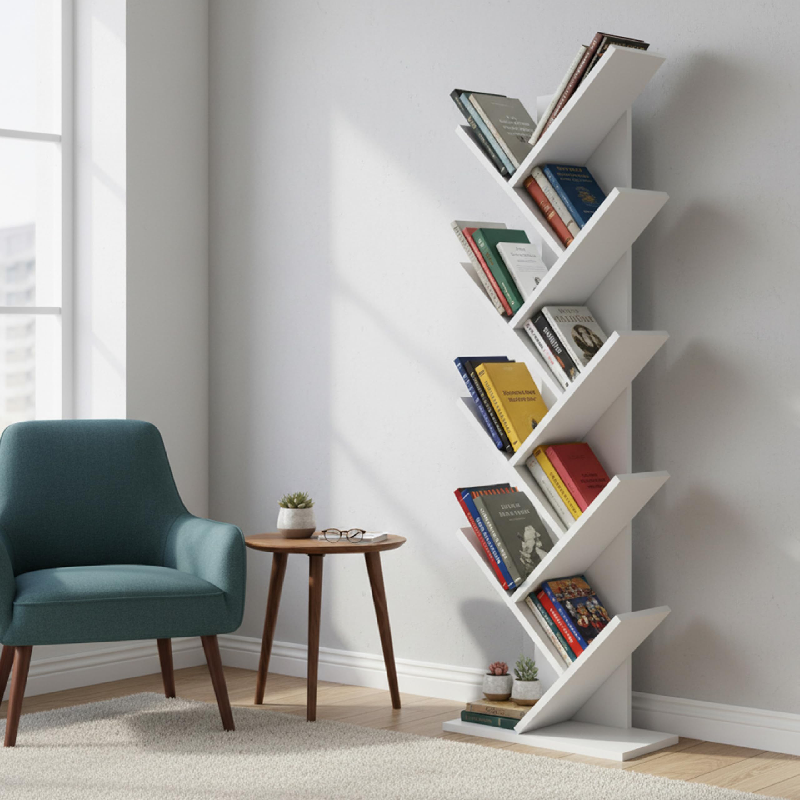Baroni Home Libreria Albero 8 Ripiani Bianca 20x40x127 cm