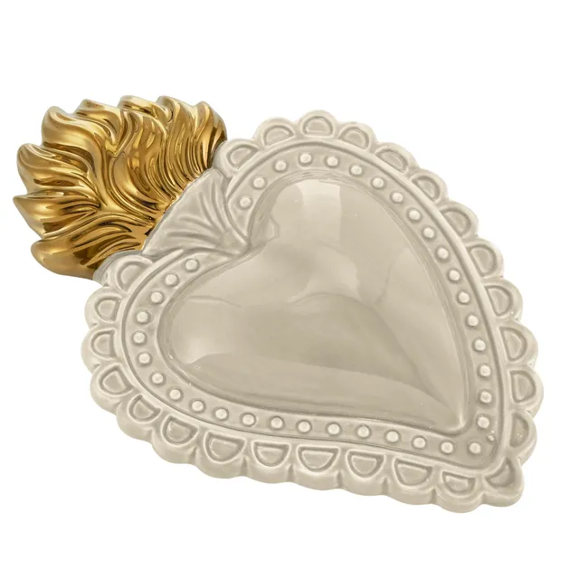 Baroni Home Cuore Sacro Ex-Voto Ceramica Panna 16x11 cm