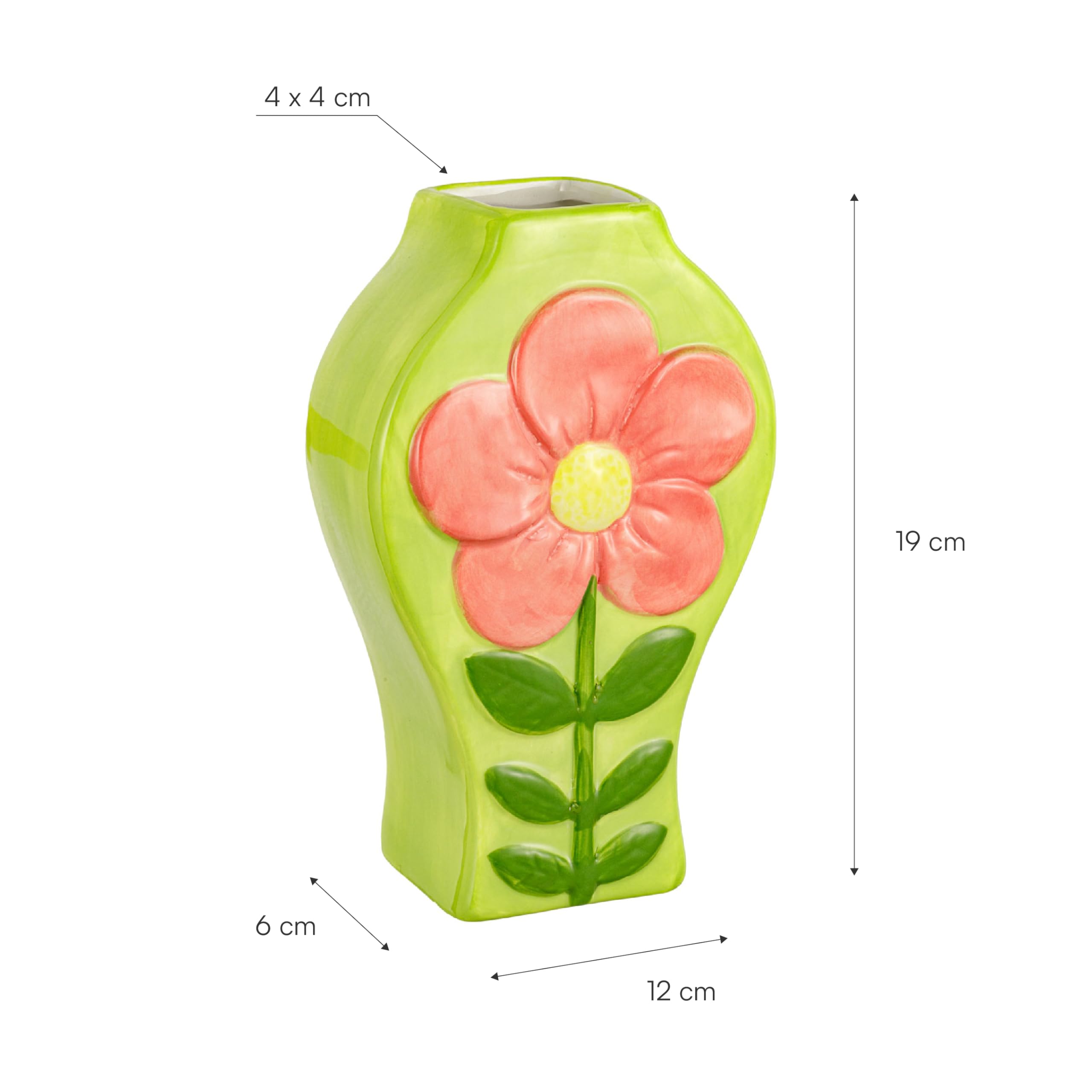Baroni Home Vaso Ceramica Verde Fiore Arancione 12x6x18,5 cm