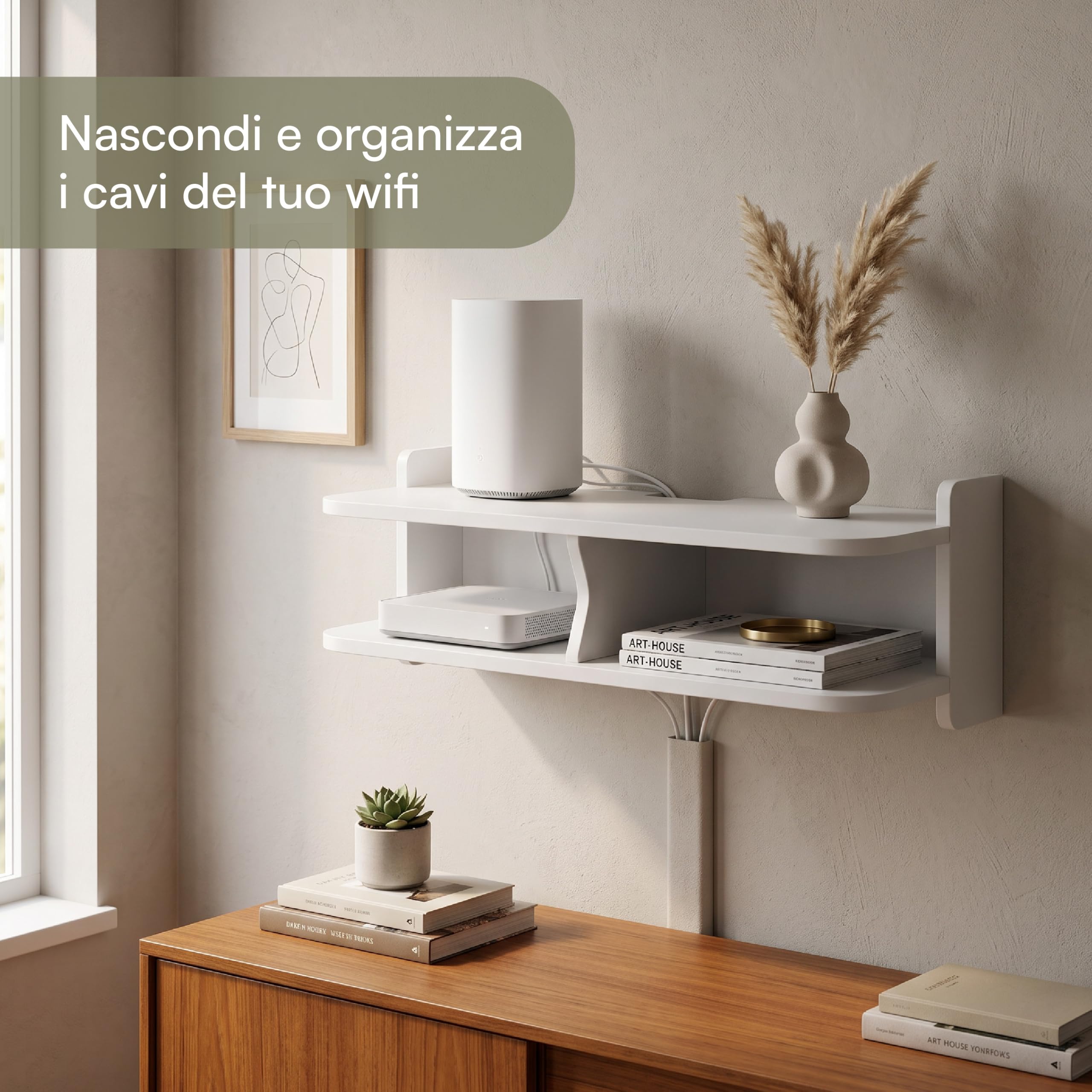 Baroni Home Mensola Porta WiFi 2 Scomparti 20x50x13 cm Parete