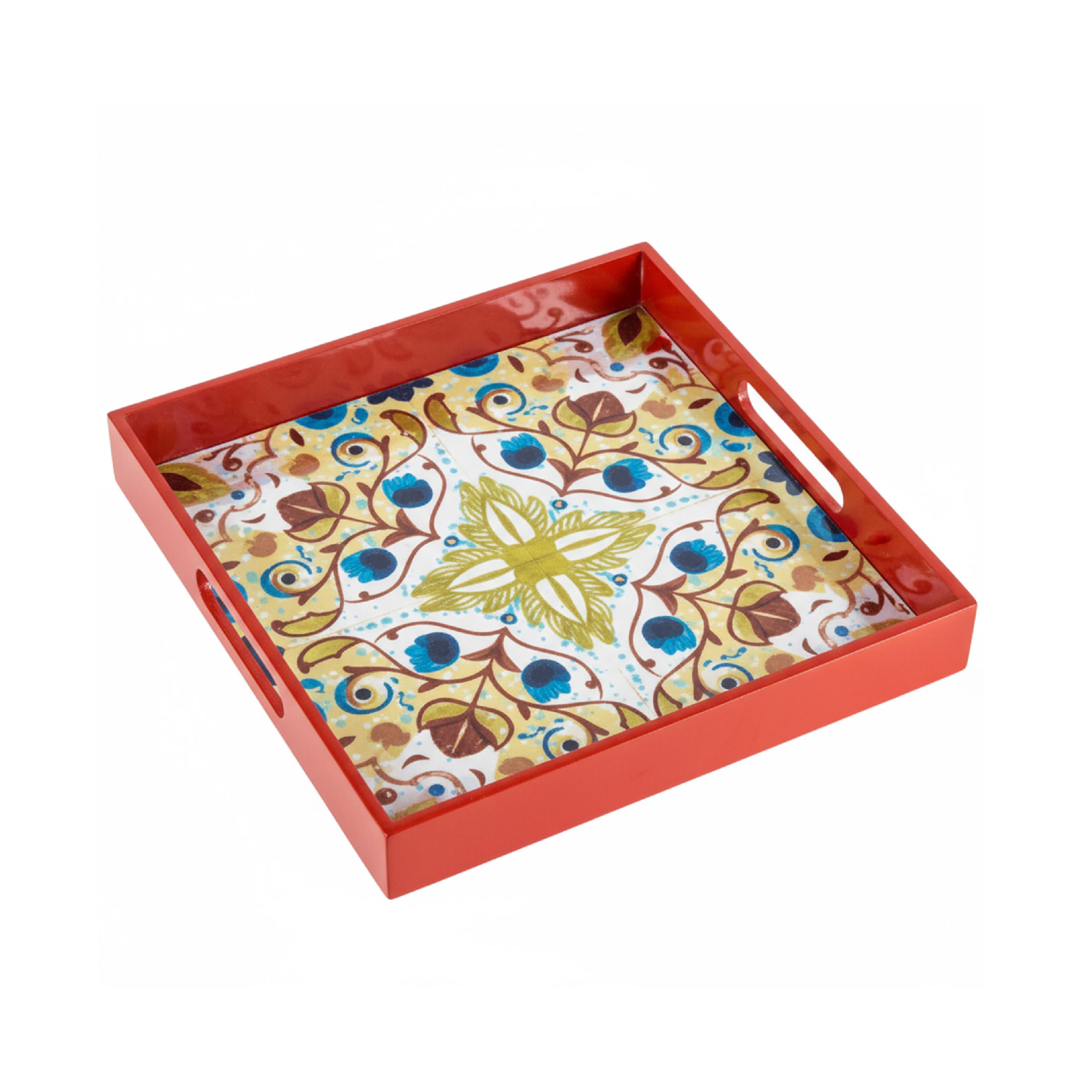 Baroni Home Vassoio Vetro Rettangolare Astratto Rosso 40x24 cm