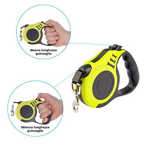 Baroni Home Guinzaglio Retrattile Cani Giallo 5 m 30 kg