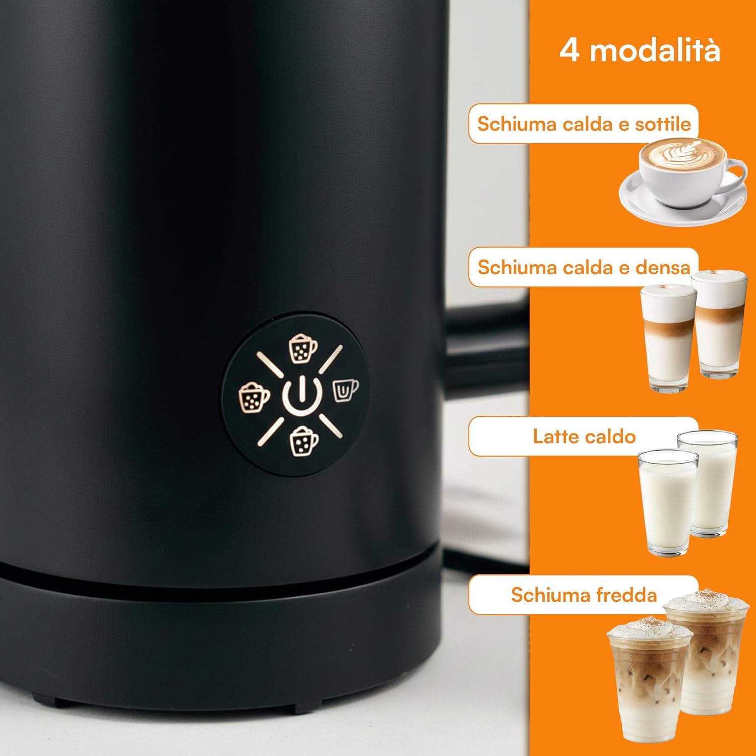 Baroni Home Montalatte Elettrico 4 in 1 Schiumalatte 300 ml Caldo Freddo