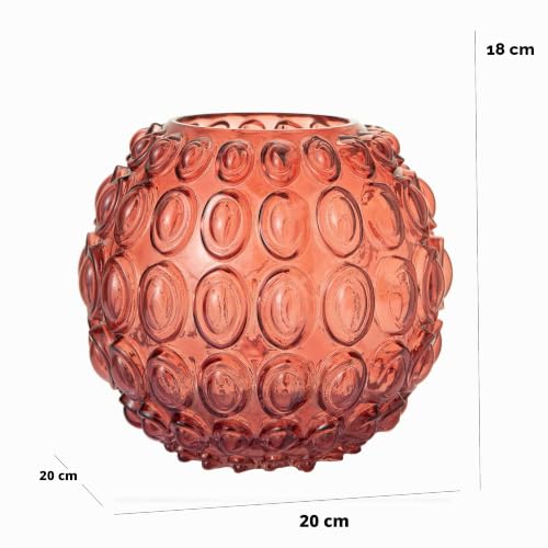 Baroni Home vaso vetro pallini rossi 20x20x18 cm decorato