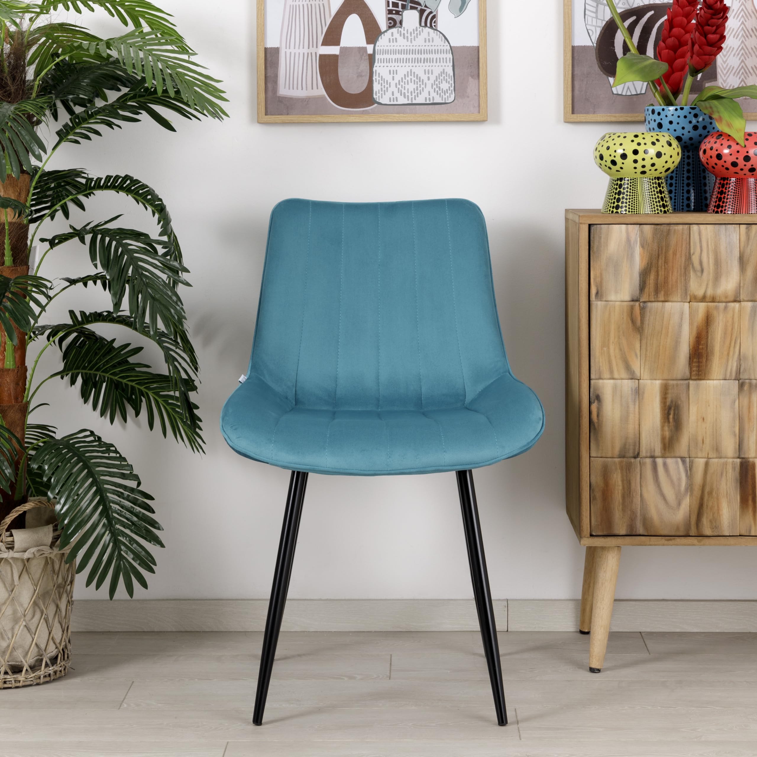 Baroni Home set 4 sedie velluto blu petrolio 53x86 cm