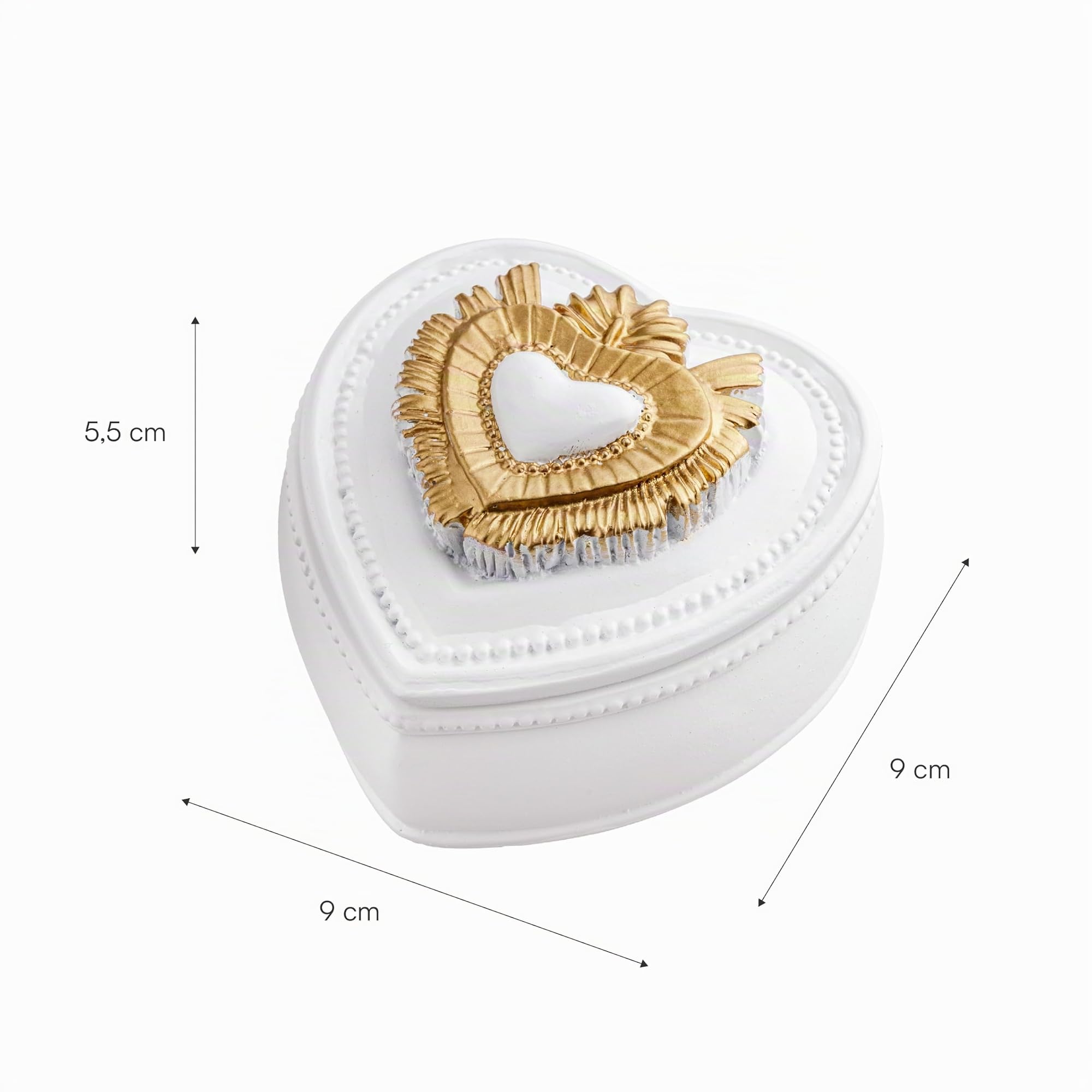 Baroni Home Cuore Sacro Cofanetto resina bianco oro 9x9x5,5 cm