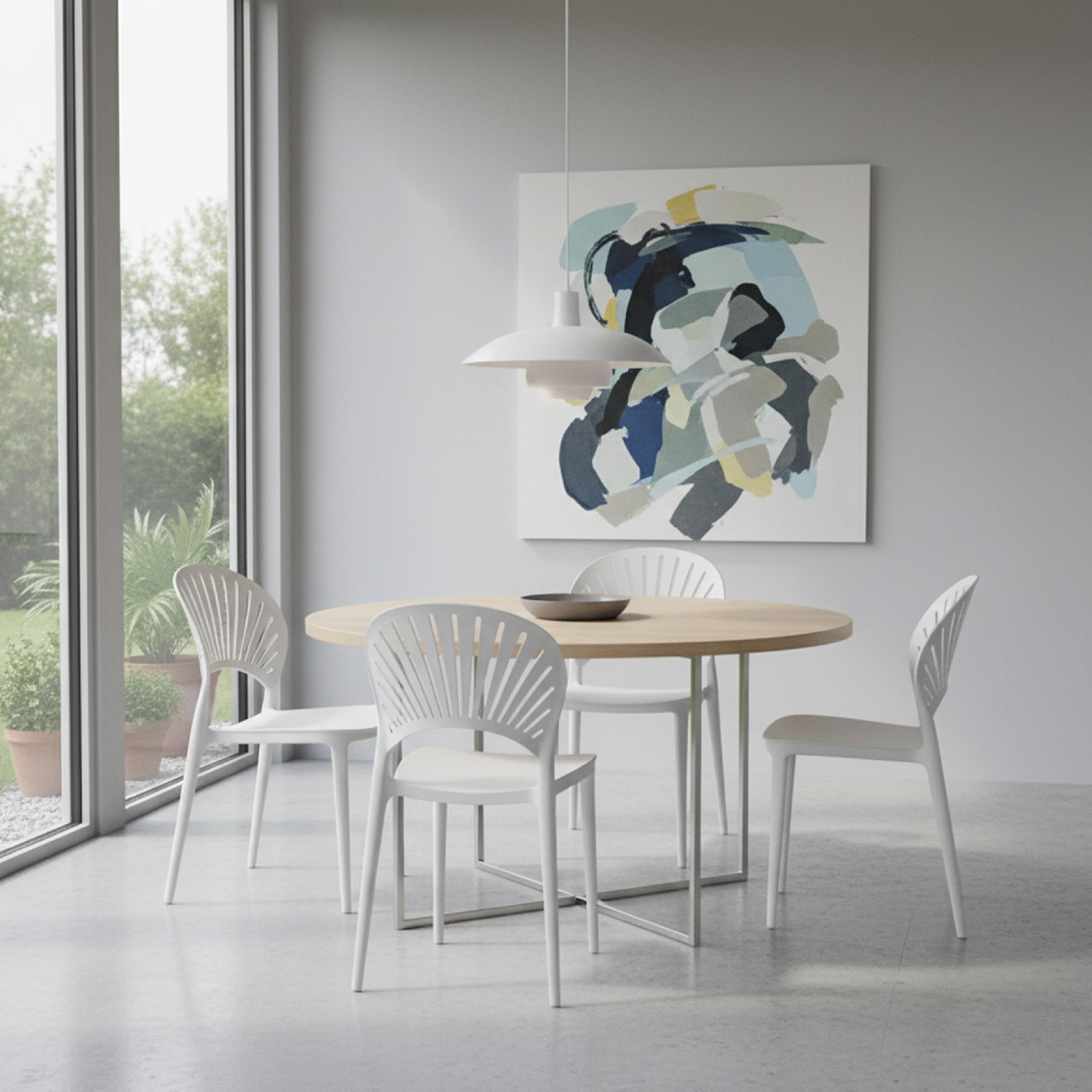 Baroni Home Schienale a Raggi sedia bianca set 4 impilabile